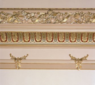 Sample of relief and gilded moulding on chapel ceiling.