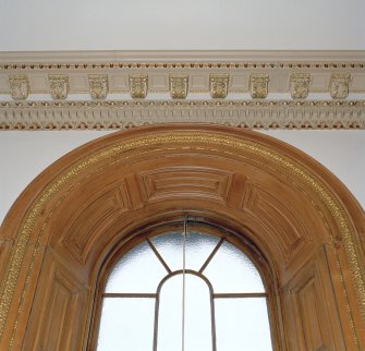 Detail of cornice and window frame.