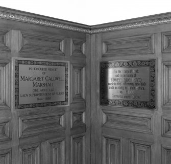 Detail of rememberance plaques to Lady Superintendent of Nurses Margaret Caldwell Marshall OBE & Mary Syme Boyd.