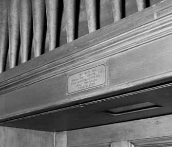 Detail of donor plaque on Chapel organ.