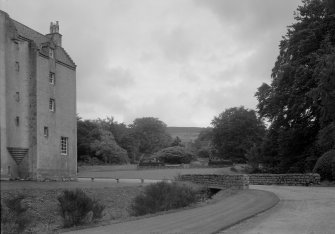 View of Lickleyhead Castle and entrance road from NW.