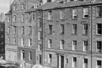 Oblique view of the front facade of 1-3 Buccleuch Place, Edinburgh seen from second floor level from the north west.