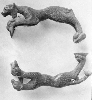 Traprain treasure - "handles of a bowl".From a photograph album of the Curle family, 1911-19.