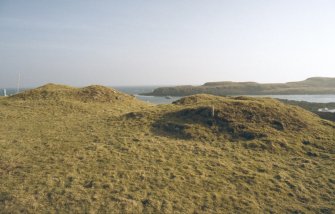 Eigg, Galmisdale. General view of cairns from NW.