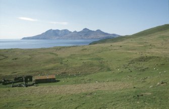 Eigg, Five Pennies. View of Five Pennies twonship from SE with Rum in the background.