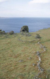 Eigg, Grulin Uachdrach, Township. View of enclosures and field bank.