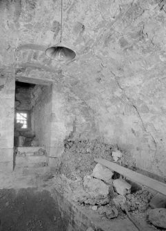 Interior view of Cessnock Castle showing vaulted basement of tower.