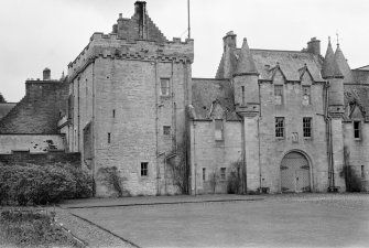 View of garden front of Duntreath Castle from NE, showing parts to be demolished and retained.