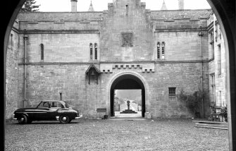 View of main entrance to courtyard, Duntreath Castle, from N.