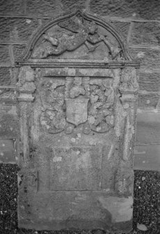 View of gravestone for Elizabeth Liddle dated 1717, in the churchyard of Kilspindie Parish Church.