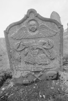View of sunken gravestone for Ann Thomas who died in 1778, in the churchyard of Auchtergaven Parish Church