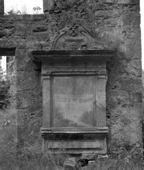 View of gravestone to James Innes and Katharin Buchan d. 1677 in the churchyard of Glencorse Old Parish Church.