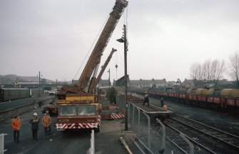 Polmont to Stirling Railway, Skeoch, Railway Bridge
General view of the loading of the main girders at Stirling (frame 19).