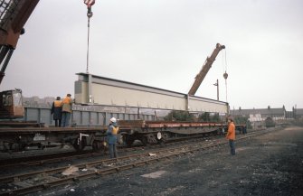 Polmont to Stirling Railway, Skeoch, Railway Bridge
General view of the loading of the main girders at Stirling (frame 20).