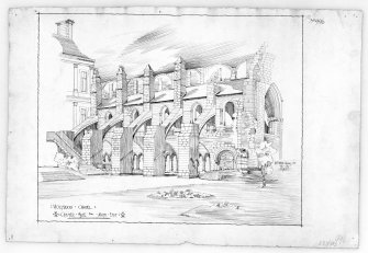 Sketch view of Cloister Aisle of Holyrood Abbey from South East.
Signed and Dated "Wm. Beattie Brown Jnr.  May/99."