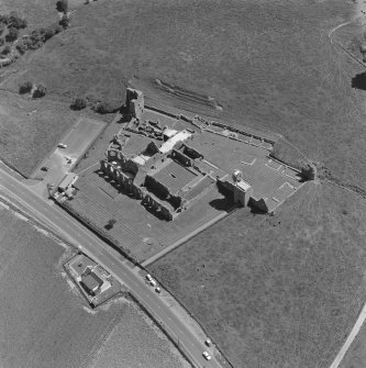 Oblique aerial view of Crossraguel Abbey.