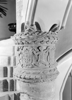 Detail of carving on newel post on grand staircase, Fyvie Castle.