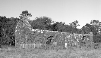 View of St Donnan's Church and churchyard, Kildonnan, Eigg.