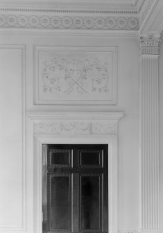 Interior view of Ravelston House, Edinburgh, showing plasterwork above door in drawing room.