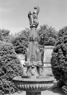 Detail of fountain in garden of Ravelston House, Edinburgh.