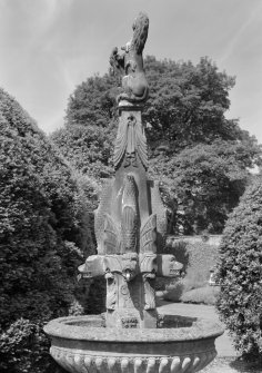 View of fountain in garden of Ravelston House, Edinburgh.