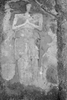 View of graveslab with effigy, 17th century, in the churchyard of Pittenweem Parish Church.