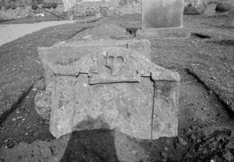 View of east face of gravestone, no name and no date, in the churchyard of St Monance Parish Church.