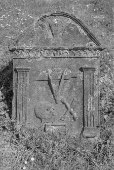 View of gravestone for Robert Robertson who died 1779, in the churchyard of Comrie Old Parish Church.