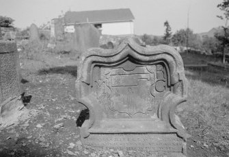 View of gravestone for Thomas Birrel dated 1727, with initials 'I M' and 'R G', in the churchyard of Auchterderran Parish Church.