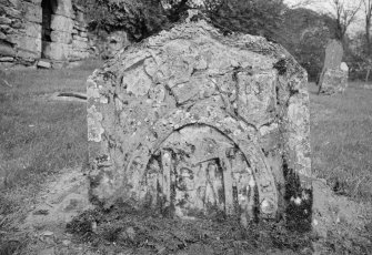 View of gravestone for Patrick Davidson dated 1786, in the churchyard of Cambusmichael Church.