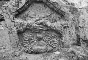 Detail of gravestone for Margaret Scott dated 1748, in the churchyard of Cambusmichael Church.