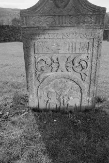 View of gravestone for James Douglas dated 1782, in the churchyard of St Anne's Church, Dowally.