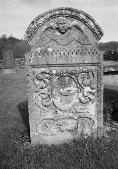 View of gravestone for Isobel Cameron, 1791, in the churchyard of St Anne's Church, Dowally.