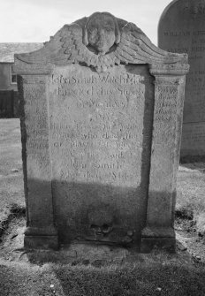 View of gravestone for Helen Brown dated 1771, and her husband, John Smith, who died 1814, in the churchyard of  Pittenweem Parish Church.