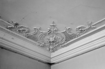 Interior view of Fordell House showing detail of ceiling at ground floor front.
