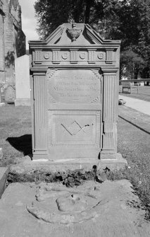 View of gravestone for Catherine Menzies and Agnes Ballantine, dated 1811, in the burial ground of Dunkeld Cathedral.