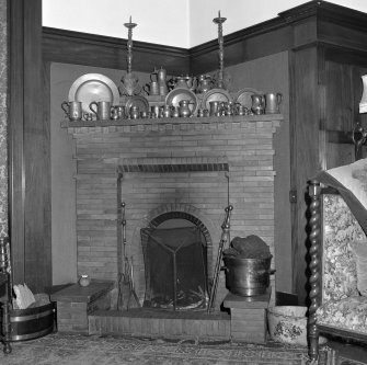 Music room, detail of fireplace