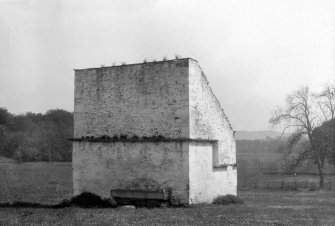 View of the rear and side elevations of the dovecot at Balgavies House.
