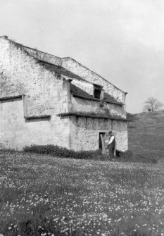 View of the side and front elevations of the the dovecot at Balgavies House.

