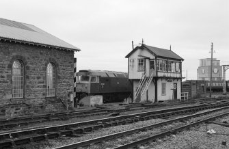 View of signal box and locomotive shed, Inverness Station.