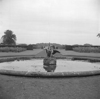 General view of pond with fountain