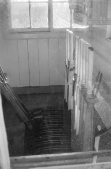 Interior view of south signal box, Brora Station, showing signal levers.