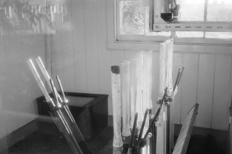 Interior view of south signal box, Brora Station, showing signal levers