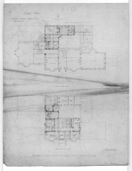 Ashley House
Photographic copy of basement and ground floor plans showing additions
Insc: 'Sketch Plans', 'Ashley House, Ratho', 'Drawing No.1'
Dated: '14 Frederick Street, Edinburgh, March 1920'
Pencil and crayon on tracing.
Scale 1":7'
