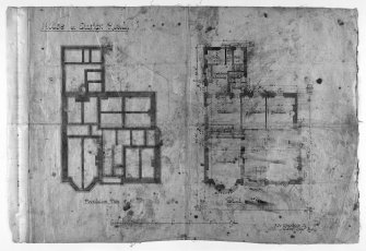 Edinburgh, 12 Ettrick Road, Bemersyde.
Photographic copy of foundation plan and ground floor plan.
Scale: 1/8" : 1'. Pen and colour wash.