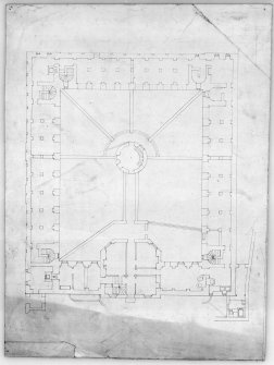 Photographic copy of plan for adapting existing court house. Alternative plans for new municipal buildings, incorporating existing tolbooth.