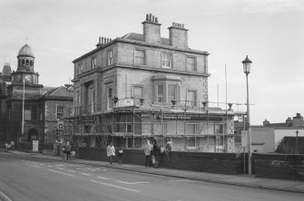 View of Bridge Street, Wick, showing the Royal Bank of Scotland building (with scaffolding).