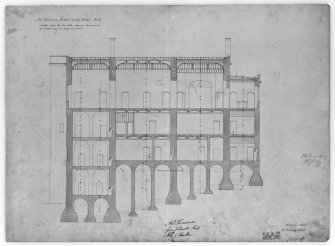 Photographic copy of section showing construction of roof and floors with measurements
Signed "W. Burn 131 George Street", pen and wash