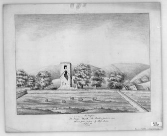 Photographic copy of pencil sketch showing general view.
Titled: 'St Marys (St Andrews) Church at Peebles, founded in1100' 'Drawn from Nature by Alexr. Archer Septr. 28 1838'