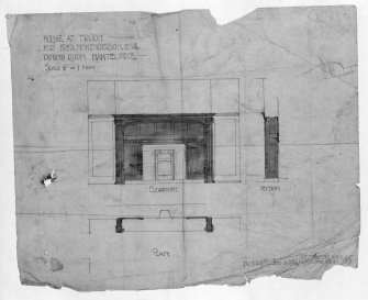 Photographic copy of drawing showing elevation and section of dining room mantle of house for Fred N Henderson.